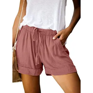 Women's High Waist Linen-Like Shorts, Casual Drawstring Elastic Waist Summer Shorts with Functional Pockets, Lightweight Breathable Loose Fit for Beach & Everyday Wear tiktokshopspringglowup