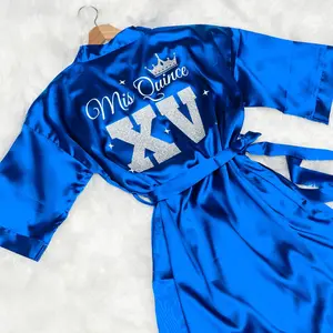 Mis Quince Satin Robe with Crown Design for Quinceañera Celebrations - Customizable Options Available in Various Colors - Silk, Womenswear