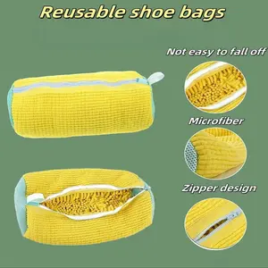 Sunflower Yellow Dual Protection Shoe Washing Bag for Home Washing Machines, High-Density Chenille Fiber, 20x40cm, Convenient Shoe Cleaning Tool
