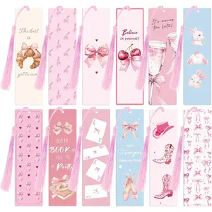 12 count  Bow Bookmarks, Paper Bookmark with Tassels,  Bookmarks for Book Lovers Gifts, Double-Sided Colorful Cute Book Marks for Women, Book Accessories, Classroom Reading Supplies