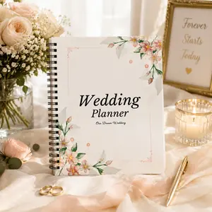 Elegant Wedding Planner Notebook, Floral Cover, Simple Design, Ideal for Bride, To-Do List, Financial Organization, Guest Book Alternative
