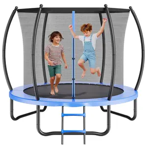 VEVOR Outdoor Trampoline, 8FT Recreational Trampoline, ASTM Approved Trampolines with Enclosure Net & Thickened Pad, Max 265 lbs Weight Capacity, Anti-Rust Backyard Trampolines for Kids & Adults