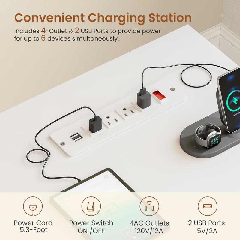 SEDETA 63 Inch Height Adjustable L Shaped Electric Standing Desk Computer Gaming Desk with Led Lights 3 Drawers Power Outlet