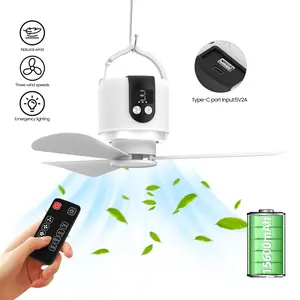 15600mAh Rechargeable Camping Fan - 18in Hanging Ceiling Fan with Dimmable LED Light, Remote Control, 3-Speed Quiet Portability, Ideal for Tent, RV, Outdoor Activities