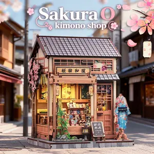 CUTEBEE Book Nook Kit - Japanese Sakura Kimono Shop DIY Dollhouse 3D Wooden Puzzle Booknook for Adults and Teens, Miniature House Bookshelf Decor, Ideal Gift for Family and Friends