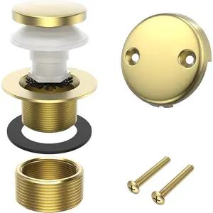 Brushed  Tub Drain, Brass Bathtub Drain Kit with Hair Catcher, Tip- Bath Drains and Overflow Replacement kit, Tub Drain Stopper with Two-Hole Overflow Faceplate Conversion kit Assembly