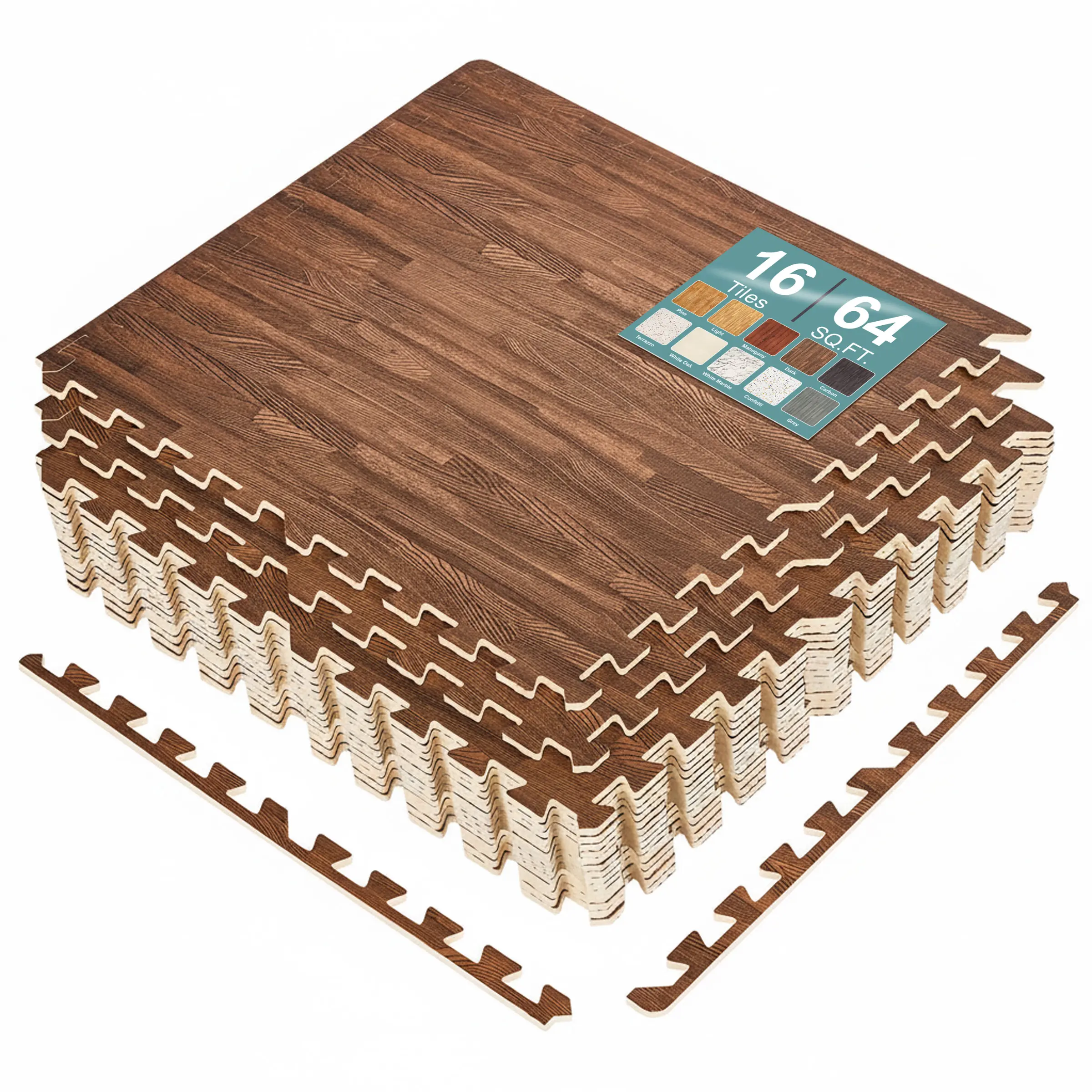 Sorbus 16 Tiles 64 Sq ft Wood Grain Interlocking Floor Foam Tile Mats - for Home, Playroom, Basement, Trade Show