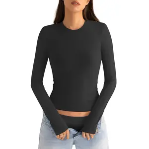 EasyGala Womens Cotton Long Sleeve Shirts Crew Neck Slim Fit Basic Going Out Crop Outfits for Spring Fall 2026 Casual,Lightweight, Spring tops