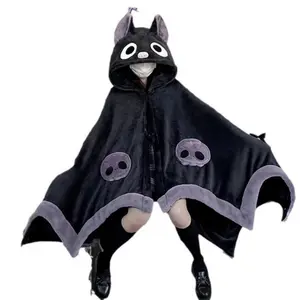 Women's Halloween Themed Hooded Bathrobe, Casual Long Sleeve Sleepwear, Pocket Button Front, Ideal for Fall & Winter