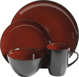 Gibson Soho Lounge Round Reactive Glaze Stoneware Dinnerware Set, Service for 4 (16pc), Red