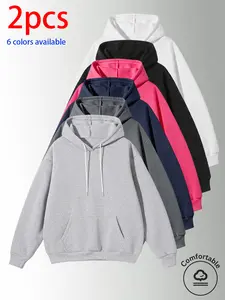 2-pack: men’s hooded sweatshirt, men’s sweatshirt. Loose fit that conceals curves and gives a slimmer look; drawstring kangaroo pockets offer practicality. Soft, comfortable, skin-friendly fabric; minimalist solid-color design; available in multiple color