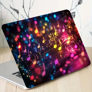Notebook skin stickers, colorful glowing music notes fluttering in flashing light spots, full of dreamy music atmosphere, scratch-proof art protection stickers, suitable for HP, Apple, Dell, Lenovo, Acer, Samsung, Microsoft and other laptops.
