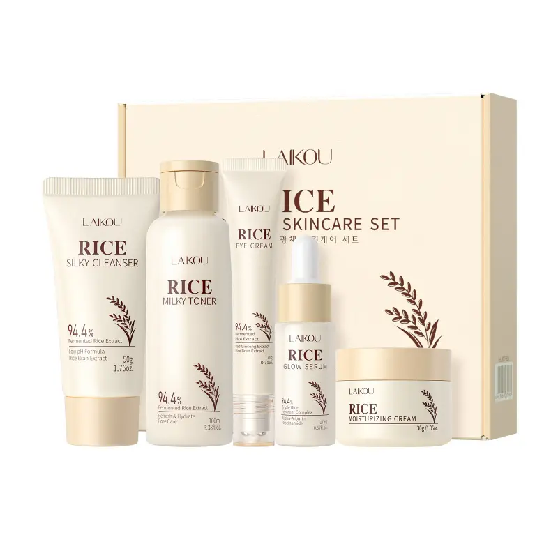 Natural Plant Extract Rice Skincare 5pcs Gift Set, Summer Hydrating & Refreshing Moisturizing Skin Care Sets