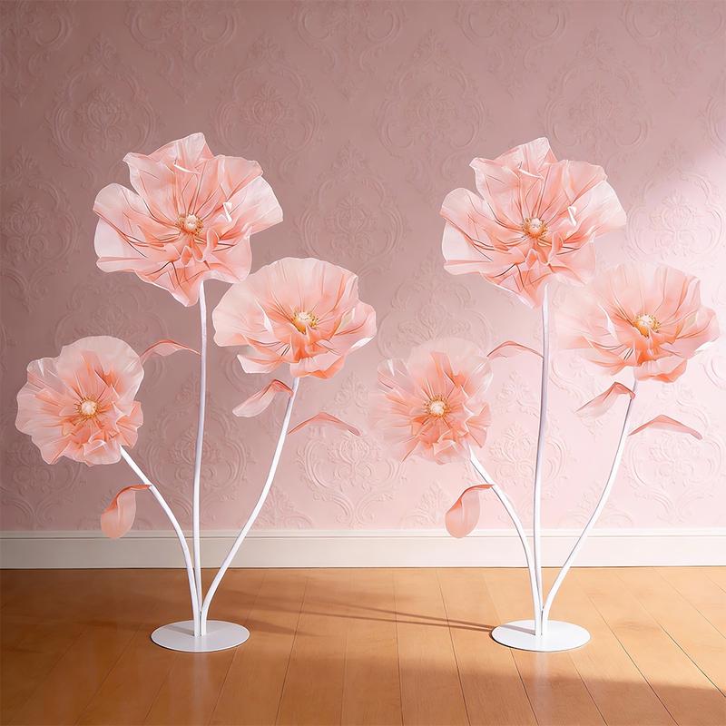 6 panels-5.58 ft Giant Flowers for Decoration,Large Fake Flower with Standing Stems and Base,Big Artificial Flowers for Home Decor,Wedding Background Decor,Shop Window Display,Banquet,Garden Party (Dark Champagne)