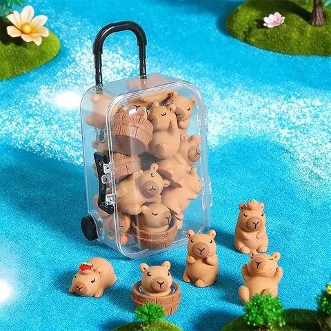 12pcs Realistic Capybara Resin Decor Set, Resin Animal Figurines, DIY Mini Luggage Ornament Kit, Home Office Bar Coffee Shop Decoration, Halloween Christmas Party Gift
