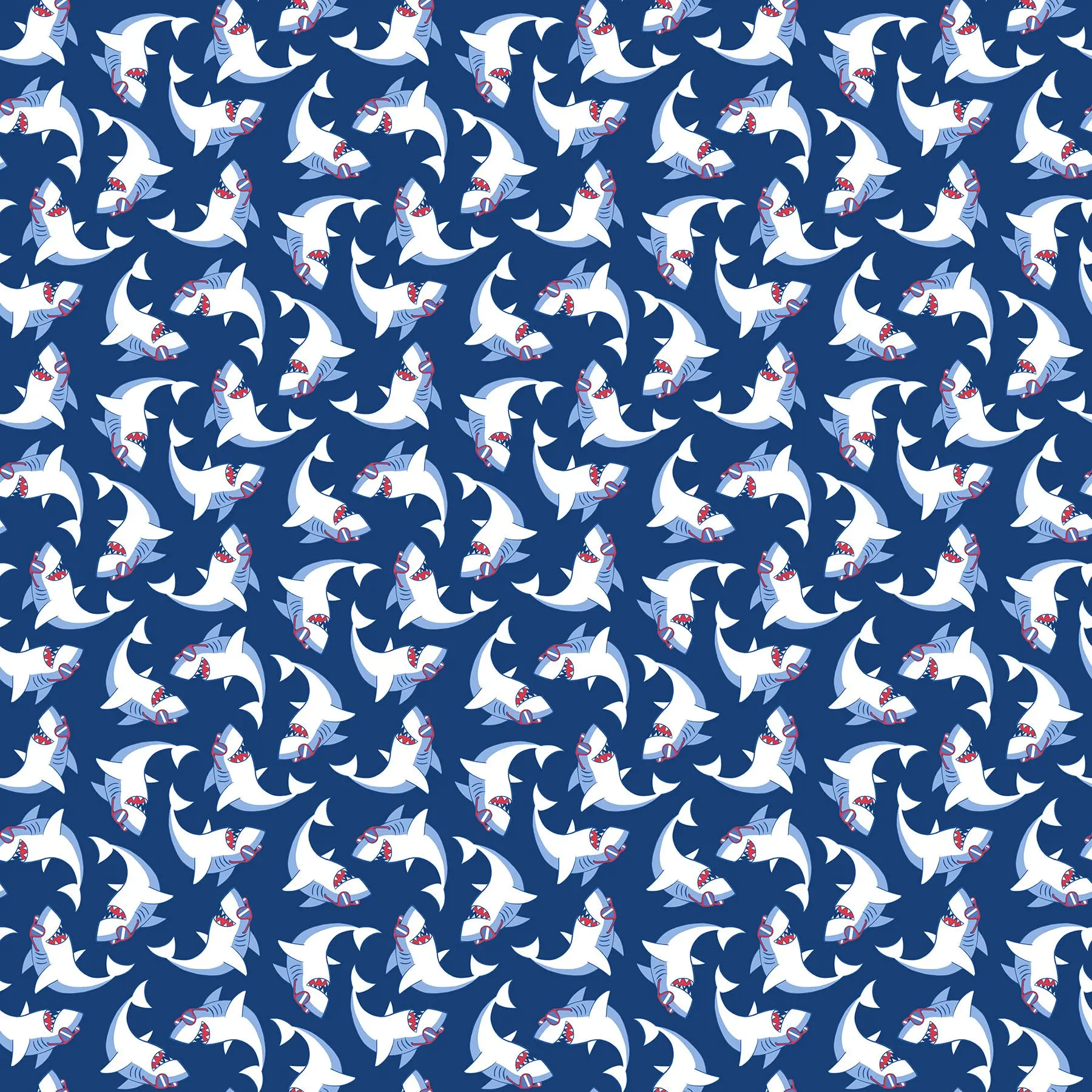 Fabric Northcott Navy Tossed Sharks Shark Attack by the Quarter Yard 28858-48