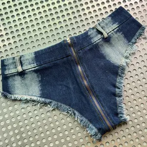 [Sexy Crotchless Denim Shorts] Sexy Crotchless Denim Shorts - Women's Novelty Jeans with Zipper, Butt Leaking Clothes Pants Bottoms Comfortable Cotton Womenswear Nightclub Soft
