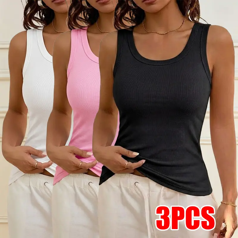 3-pack — women’s breathable, stylish solid-color sleeveless tank tops; casual athletic tanks made from quick-dry fabric; suitable for sports, leisure, training, fitness, running, and outdoor wear; also great as gifts.