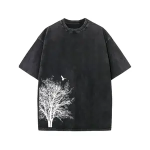 Retro Washed Men'S Graph Printed T-Shirt - Eye-Catching Pattern, Comfortable And Casual Wear Black Crewneck graphic tee t shirt for men