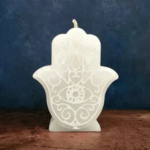 White Hamsa Candle for Protection, Blessings and Healing