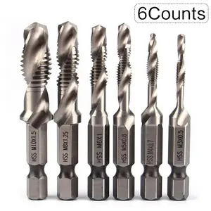 High Speed Steel M3/M4/M5/M6/M8/M10 Hex Shank Drill Bit, 3 In 1 Spiral Tap Drill Bit Set, Professional Drill Accessories For Woodworking, Power Tool Accessories