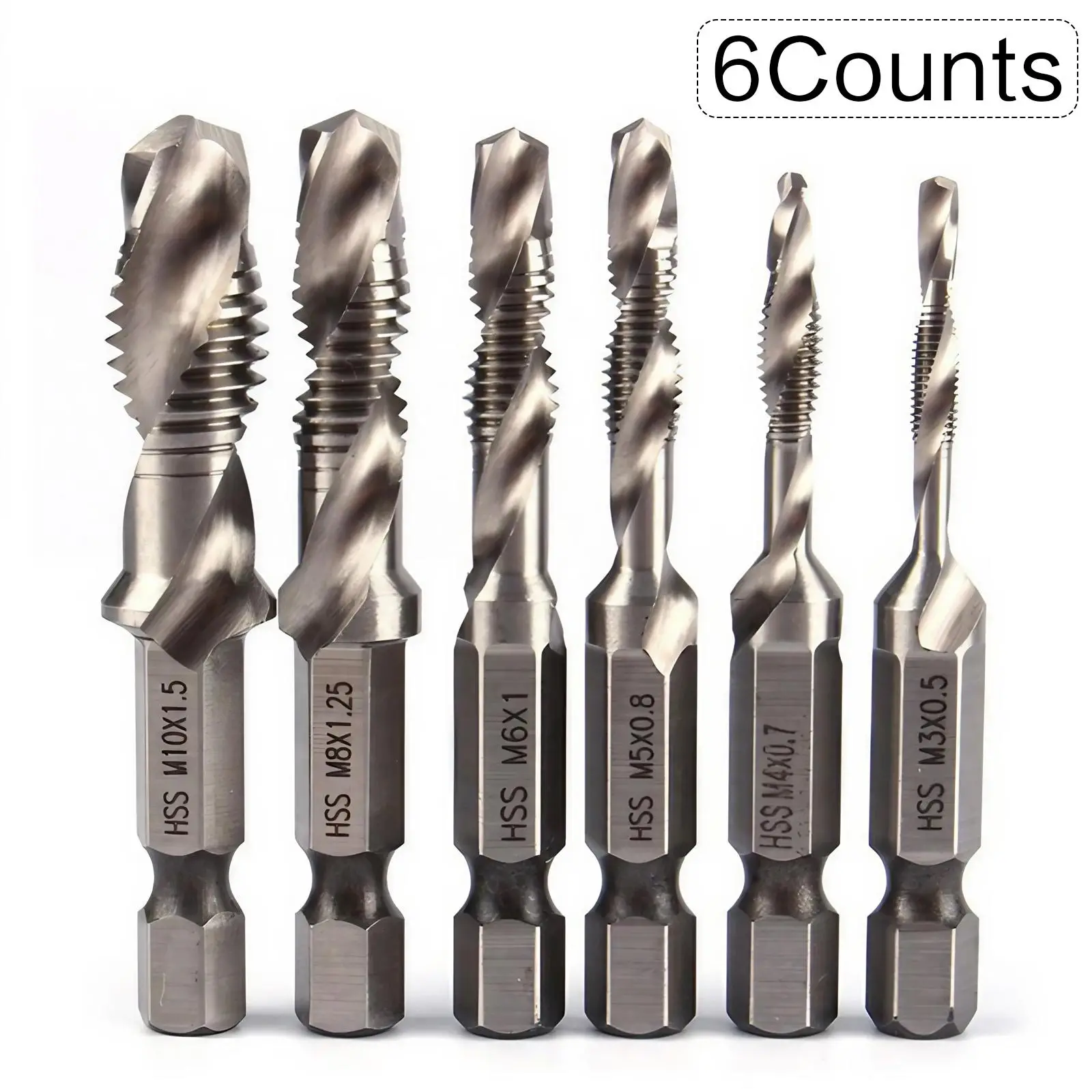 High Speed Steel M3/M4/M5/M6/M8/M10 Drill Bit, 3 In 1 Spiral Tap Drill Bit Set, Professional Drill Accessories For Woodworking, Power Tool Accessories