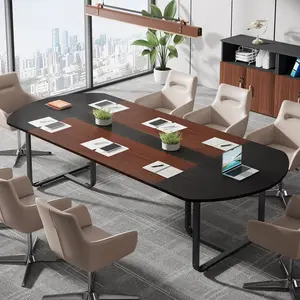 LITTLE TREE 6FT Oval Conference Table, 70.86" Curved Meeting Tables, Brown Blak Business Table,Two-Tone Finish Curved Meeting Tables for Office,Training Seminar Table for 4-6