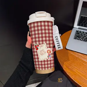 Coffee mug ~ 530 ml / 17.92 oz insulated mug，Jesus Loves You Berry Much Strawberry Girl Gingham Pattern PrintDouble-walled, leak-proof, travel mug with handle; perfect for coffee lovers, art enthusiasts, sports enthusiasts, and those seeking a gift.