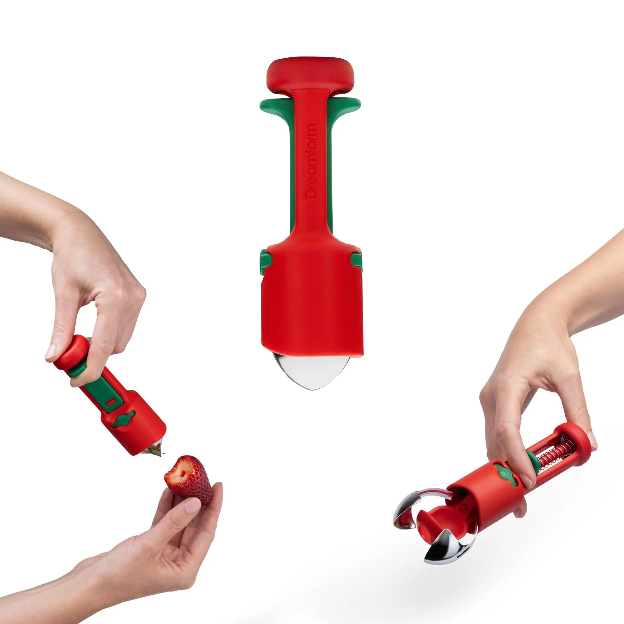 Dreamfarm Hullapit 3-in-1 Fast & Easy Strawberry Huller, Cherry Pitter & Olive Pitter - Red/Green
