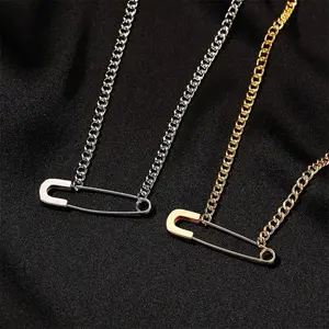 New Simple Creative Pin Gold Silver Cold Wind Safety Pin High-end Design Clavicle Chain Chain Female use gift