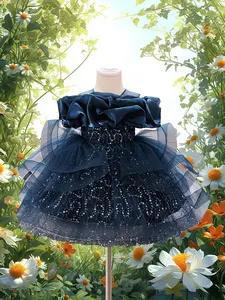 Sequins Navy Blue Baby Girl Clothes Infant Christening Cocktail Toddler Baptism Pageant Birthday Party Ball Gown Princess Dress for all Season 6 Months to 3 Years Princess Seraphina Dress