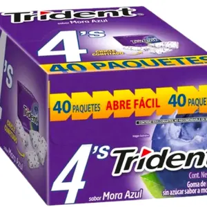 1 Caja de 40 paquetes de Trident Goma de mascar Sin Azucar Sabor Mora Azul