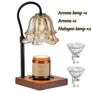 Elegant Gold Floral Candle Warmer Lamp Featuring Timer and Height Adjustable Base, No Flame Operation Ideal for Safe Wax Melting and Enhancing Home Decor with Warm and Pleasant Fragrance