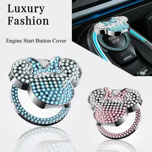 Car Cute Push to Start Button Cover Accessories, Star Mouse Bling Crystal Car Engine Start Stop Button Cover, Car Decoration Interior Protection Sticker for Women Girl