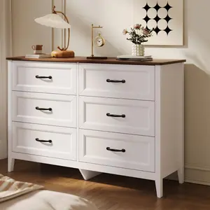 GIZOON 47.2" W 6-Drawer Wooden Storage Cabinet - Indoor Furniture with Smooth Rails, Metal Handles, Anti-Tip Design for Bedroom, Living Room