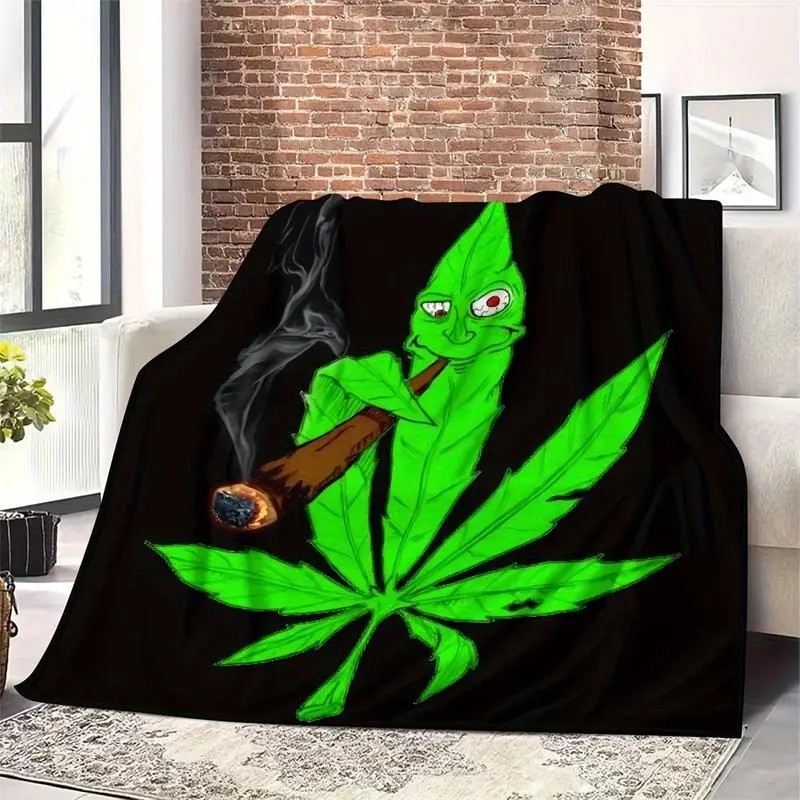 Classic Weed Cigar-Themed Blanket, Soft Funny Flannel Polyester Throw Blanket, Cozy Lightweight Plush Portable Cover, Wrinkle/Stain Resistant, For Sofa, Birthday/Christmas Warm Gift, Multi-Size Available, Wrinkle/Stain Res.
