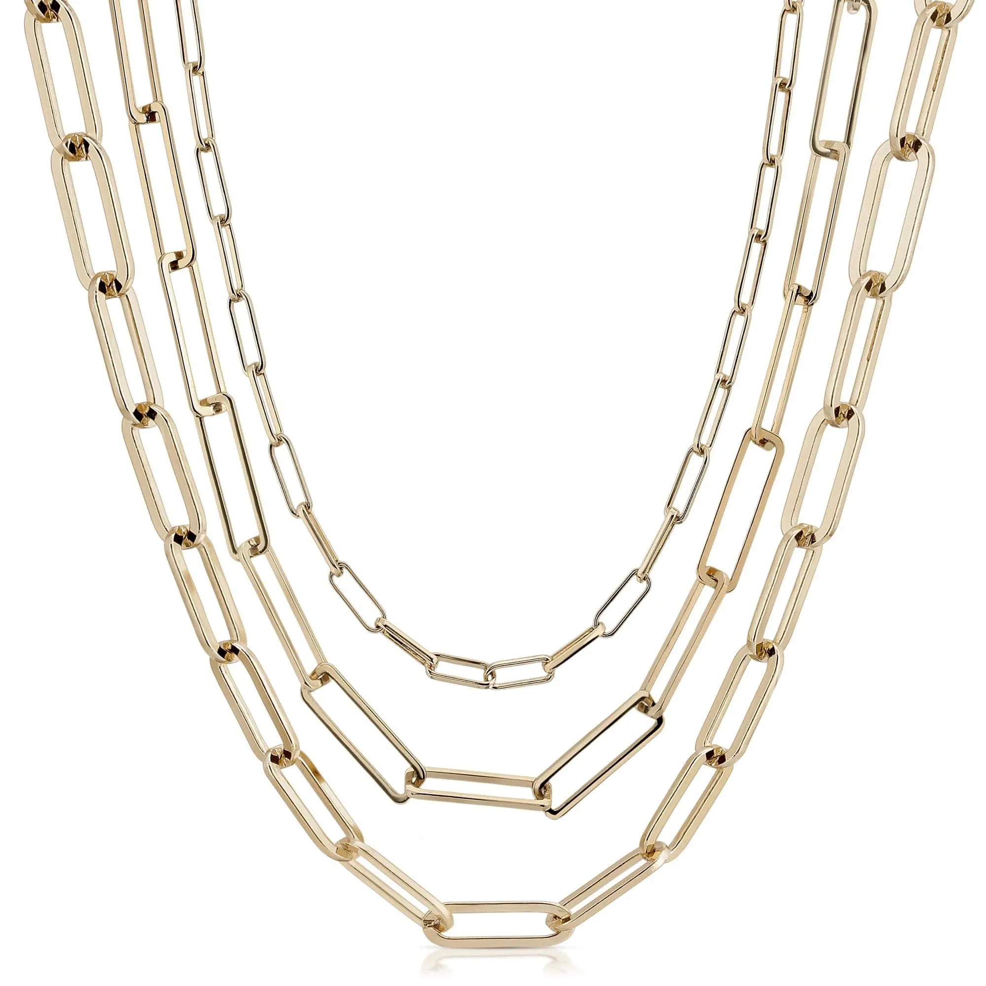 Triple Multi Layer Chain Necklace - Metallic Design with Cubic Patterns, Versatile Style for Everyday Wear