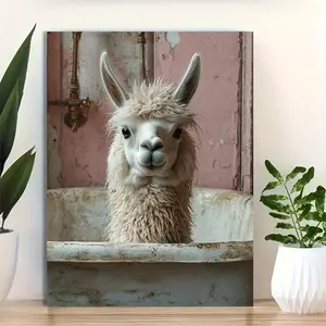 1pc 12x16 Inch Framed Llama in Bathtub Canvas Wall Art - Whimsical Animal Decor with Pastel Tones, Rustic Bathroom Wall Art for Home Decor, Ready-to-Hang, Bath Room Decor And Accessories, Readytohang Artwork, Vibrant Print Quality, Durable Artwork	