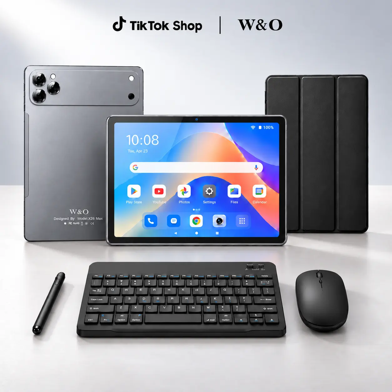 〖Fall Deals for You〗W&O 2026 Android 15 Tablet, 10.1"/10.95" Large Screen, 256GB Storage, Dual-Band WiFi, SIM & microSD Support, Keyboard Mouse Case & Stylus Bundle for Streaming, Movies, Casual Gaming & Everyday Use Tablets
