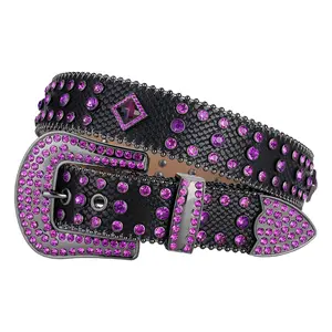 Mens/Womens Y2K violet Rhinestone Belt Western Cowboy Floral Buckle Stone Sequin Leather Belt Belt, Ideal Gift for Men Jewel Decoration cheetah print belt belts men real designer belts