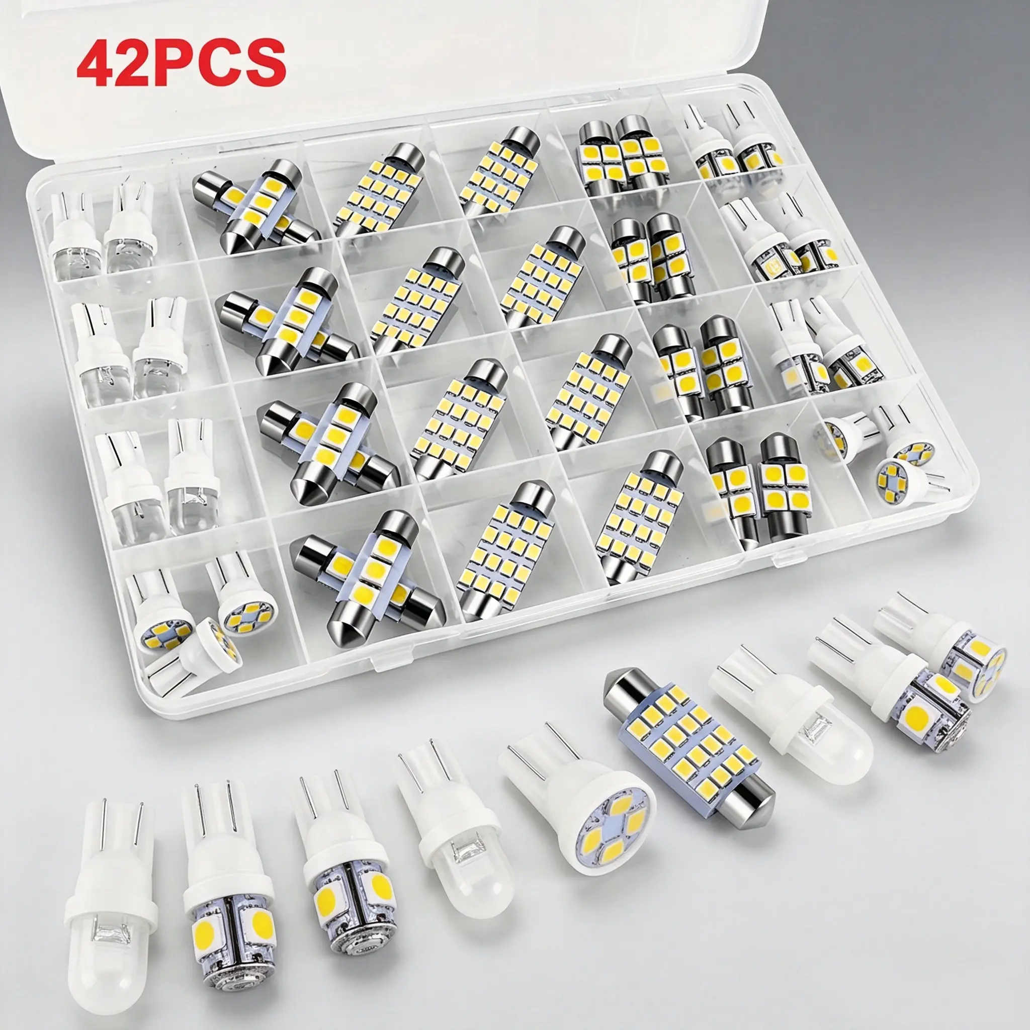 42PCS Combo LED Car Interior Light Bulbs Kit, 12V 6000K White 2835&5050 SMD Dome Map License Plate Reading Lights, Plug-and-Play Replacement Halogen Lamp for Auto
