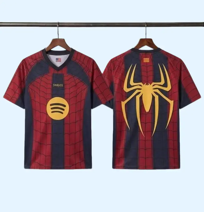 Spider Web Soccer Jersey, Red Football Shirt, Graphic Sports Jersey, Short Sleeve Athletic Top, Unisex Streetwear