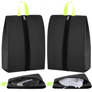 2 Pcs Smell Proof Cleat Bag for Sports, 4 Layer Odor Absorbing Soccer Football Baseball Golf Shoe Bag, Waterproof Mud Resistant Shoe Storage Pouch Fits up to Size 14 (Black)