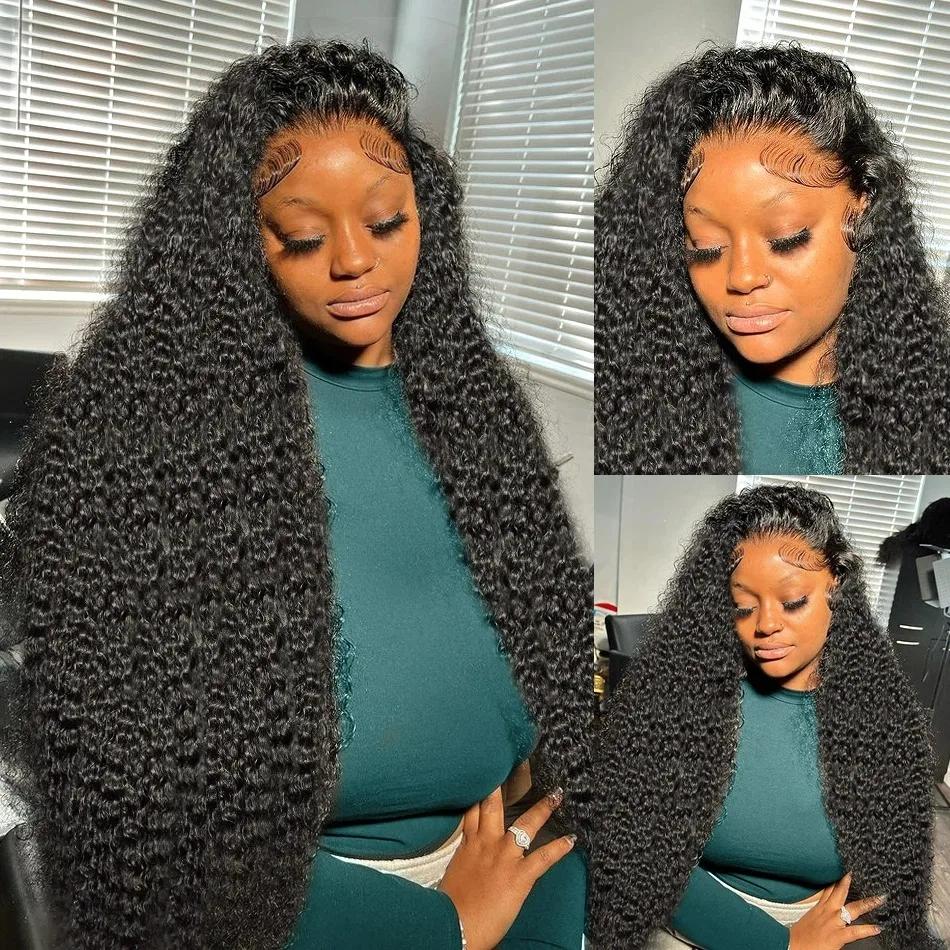 Bling Hair Transparent Brazilian 13x6 Deep Wave Lace Front Human Hair Wigs For Women 180 Density HD 13x6 Kinky Curly Lace Frontal Wigs 36 38 Inch Natural Black Color Preplucked Hairline Wigs