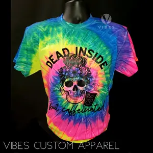 Dead Inside But Caffeinated Skull Flowers Neon Tie Dye Unisex T-Shirt