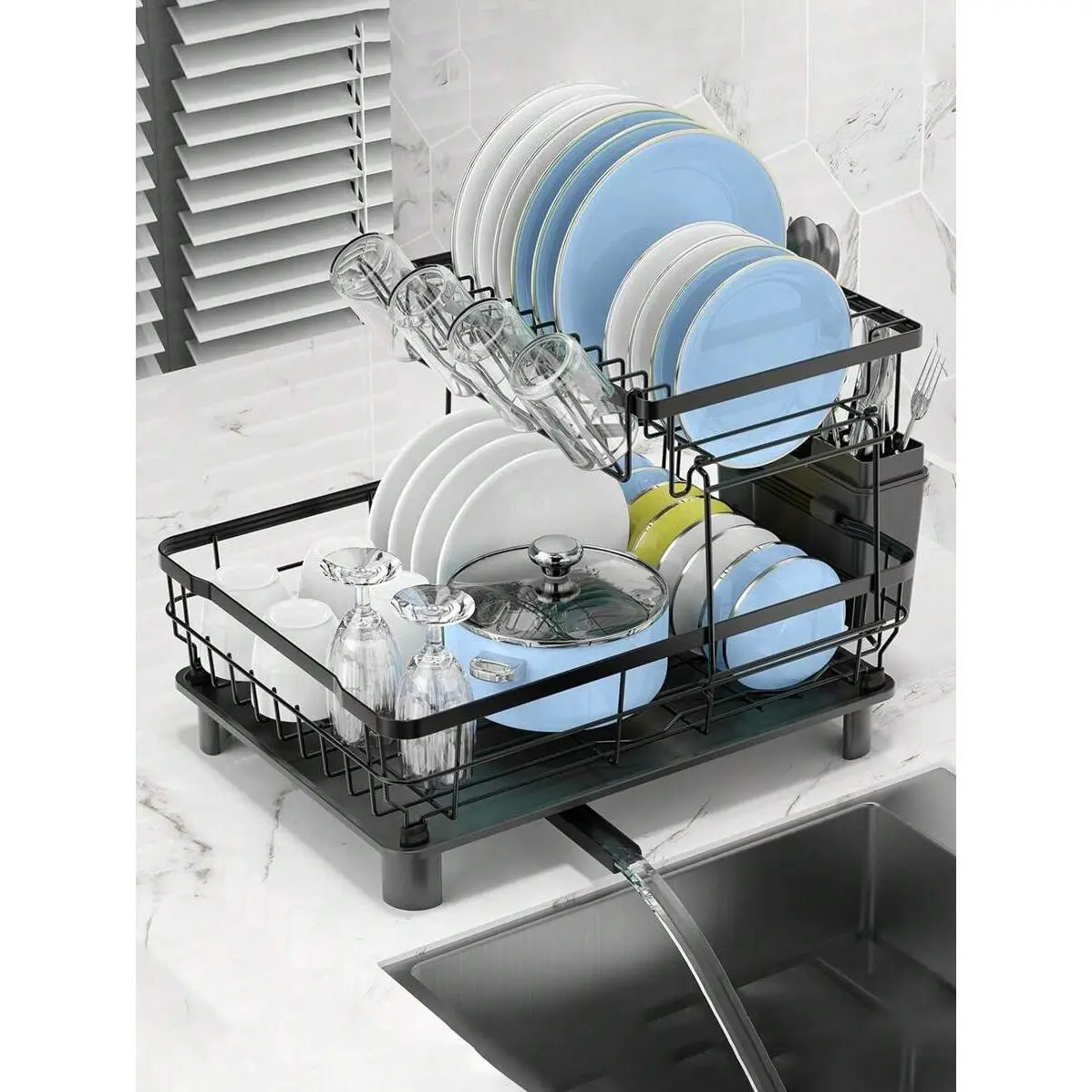 1 Set 2 Layers Cutlery Drying Rack With Knife And Fork Storage Box, Bowl Rack, Plate Rack, Cup Rack, Sink Drain Plate, Cutlery Rack, Cup Rack.