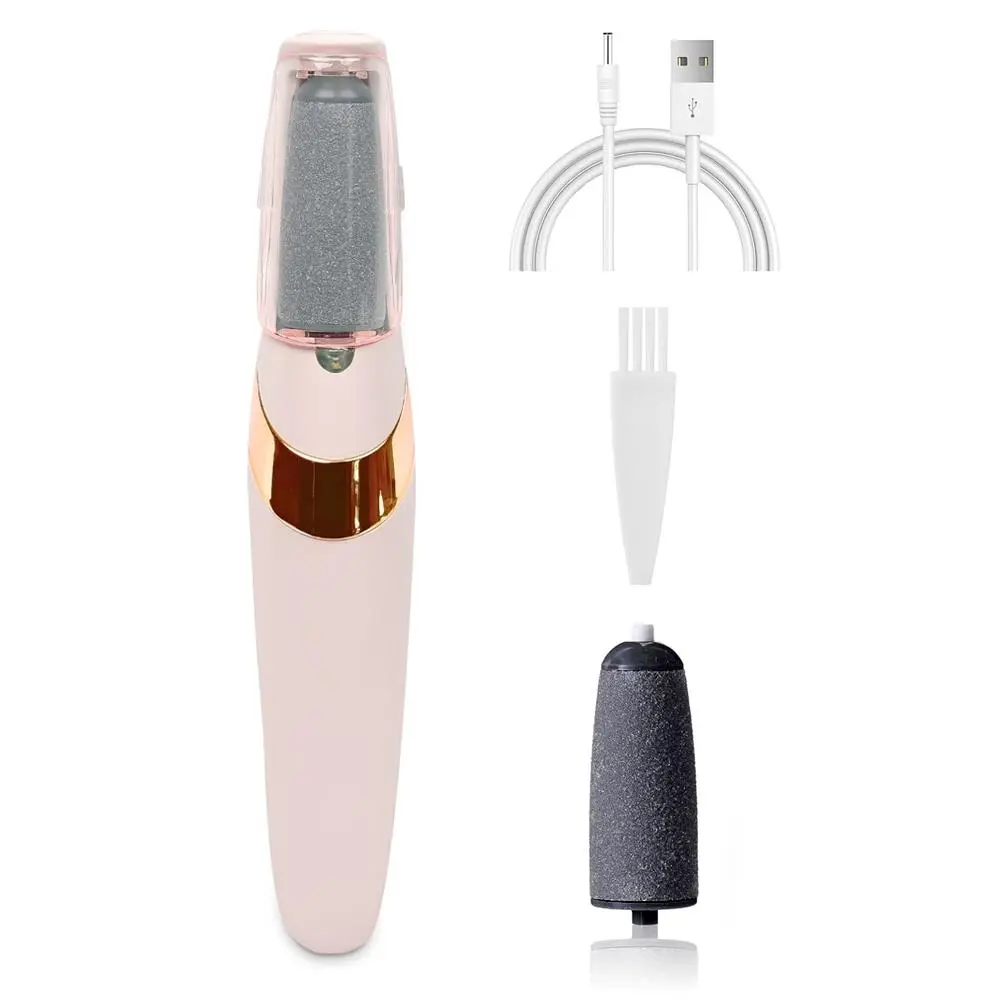 Portable Rechargeable Electric Callus Remover, Electronic File with 2 Adjustable Speeds, Washable Grinding Head, Replacement Head, LED Light and Rasp for Dead Skin Removal