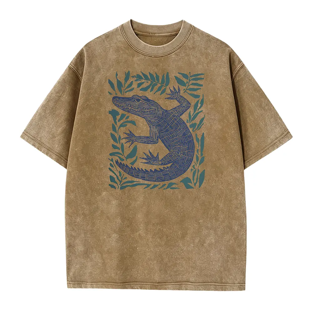 Alligator Botanical Graphic Tee, Minimalist Crocodile Wildlife Shirt
