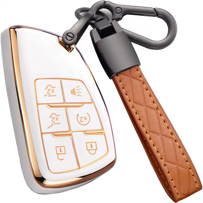 Ivory 5-Button Triple Plated Premium Soft TPU Car Key Fob Cover with Keychain - 360-Degree Protection, Full Cover, Signal Safe, Fits Chevy GMC Tahoe Suburban Equinox Traverse Yukon Denali Terrain & Buick Envision Models