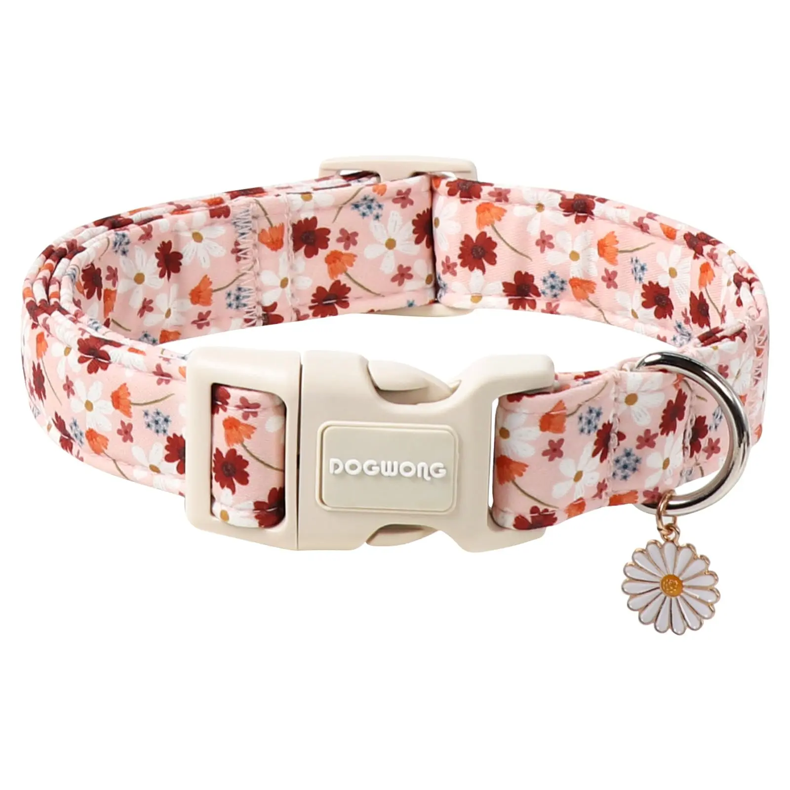 Fall Flower Dog Collar – Adjustable Soft Natural Fabric Orange Floral Puppy Necklace for Small, Medium & Large Dogs